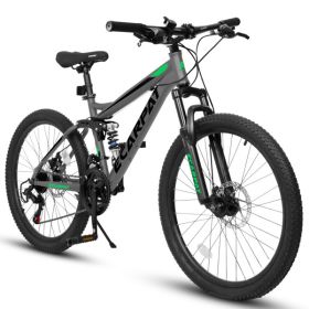 27.5 Inch Full Suspension Mountain Bike, Front and Rear Dual Shock Absorbers, Mechanical Disc Brakes, 21-Speed, Suitable for Men and Women