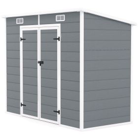 Outsunny 8' x 4' Plastic Outdoor Storage Shed with Floor, Window, Lockable Doors and Vents for Backyard Patio Lawn, Gray
